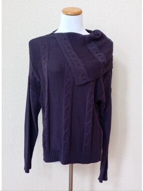 PLANET by Lauren G deep purple pima cotton and modal blend cable-knit sweater
